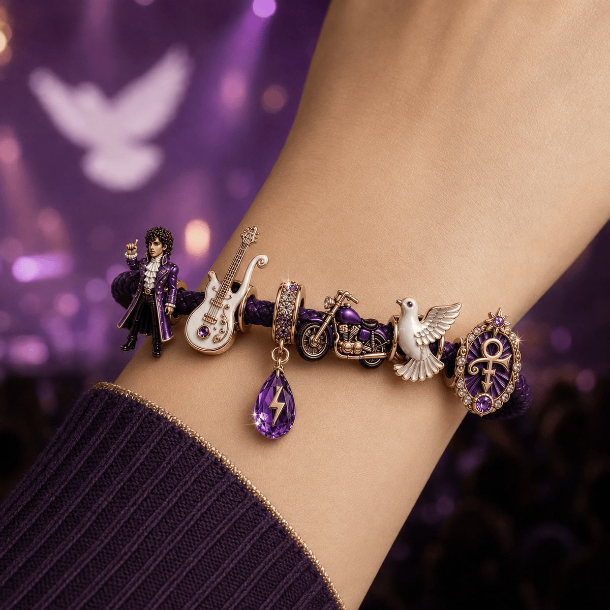 PRCE round braided leather cord Charm Bracelet Set NHVH