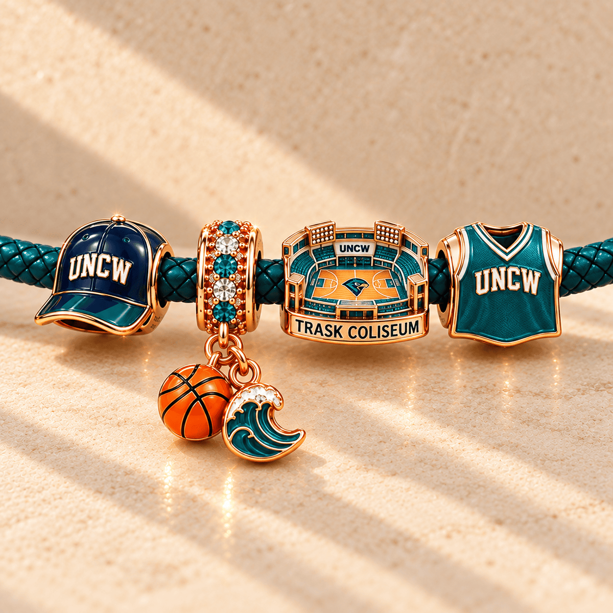 UNCW Braided Leather Charm Bracelet Set NHVH