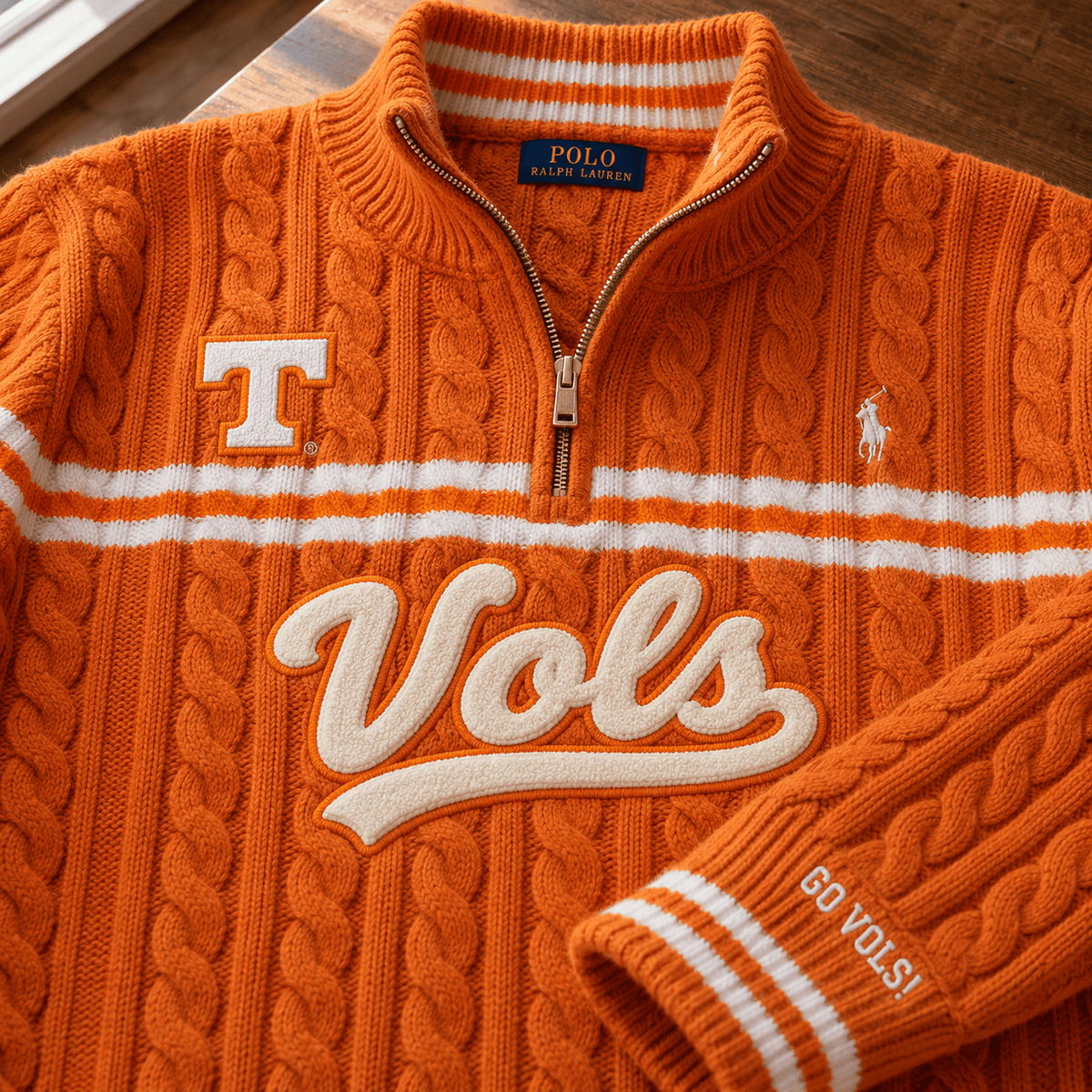 TVF Premium Varsity Cable-Knit Quarter-Zip Sweater NHVH