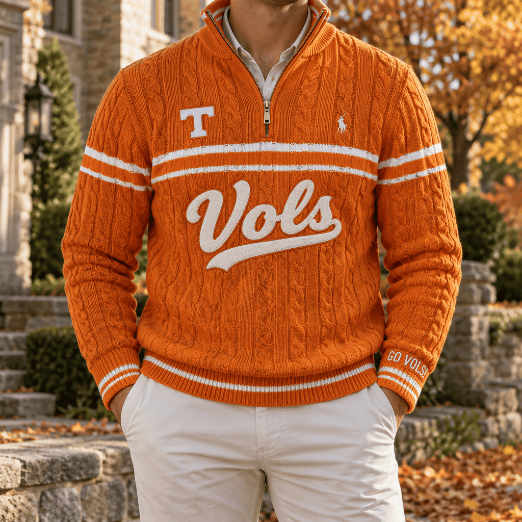 TVF Premium Varsity Cable-Knit Quarter-Zip Sweater NHVH