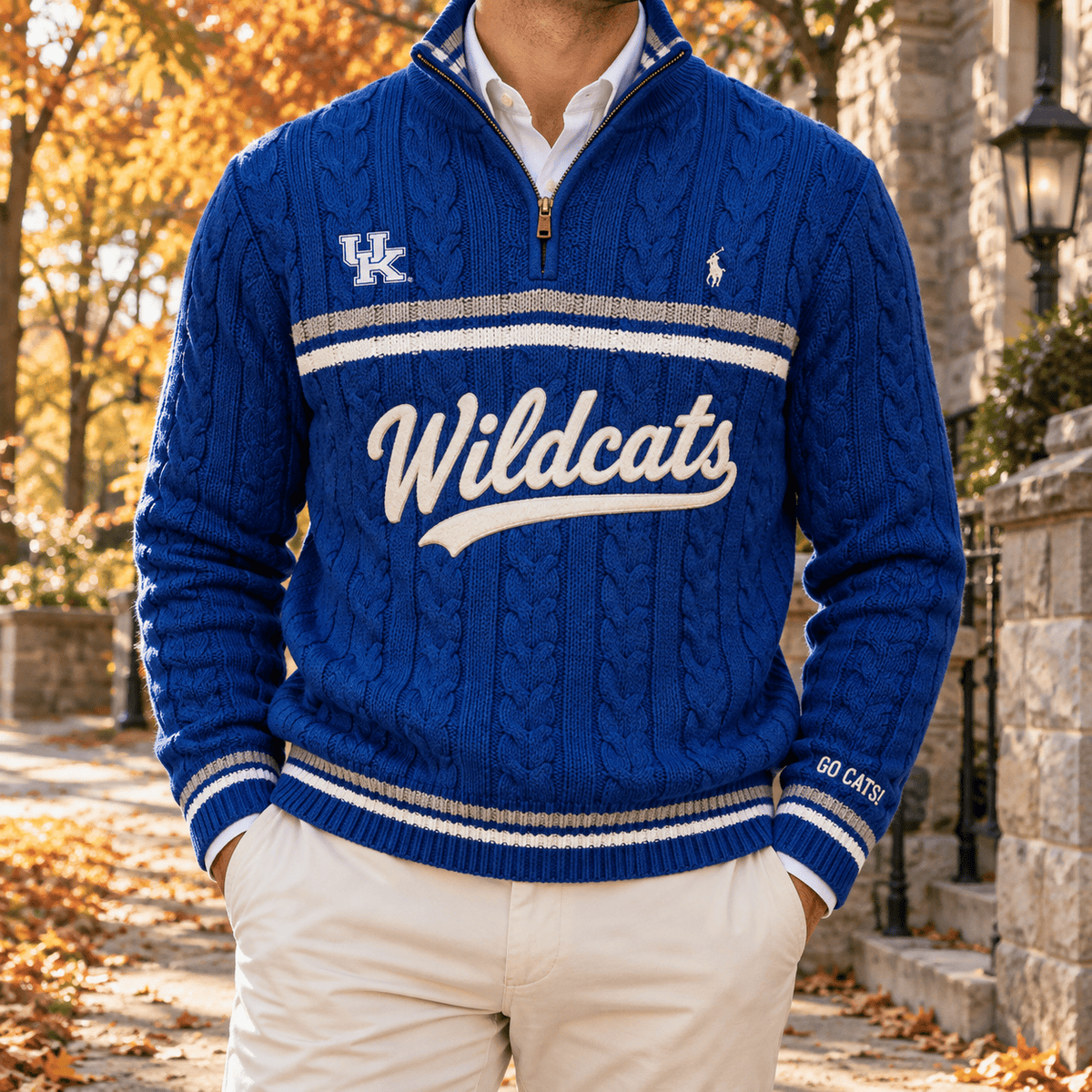 KWC Premium Varsity Cable-Knit Quarter-Zip Sweater NHVH