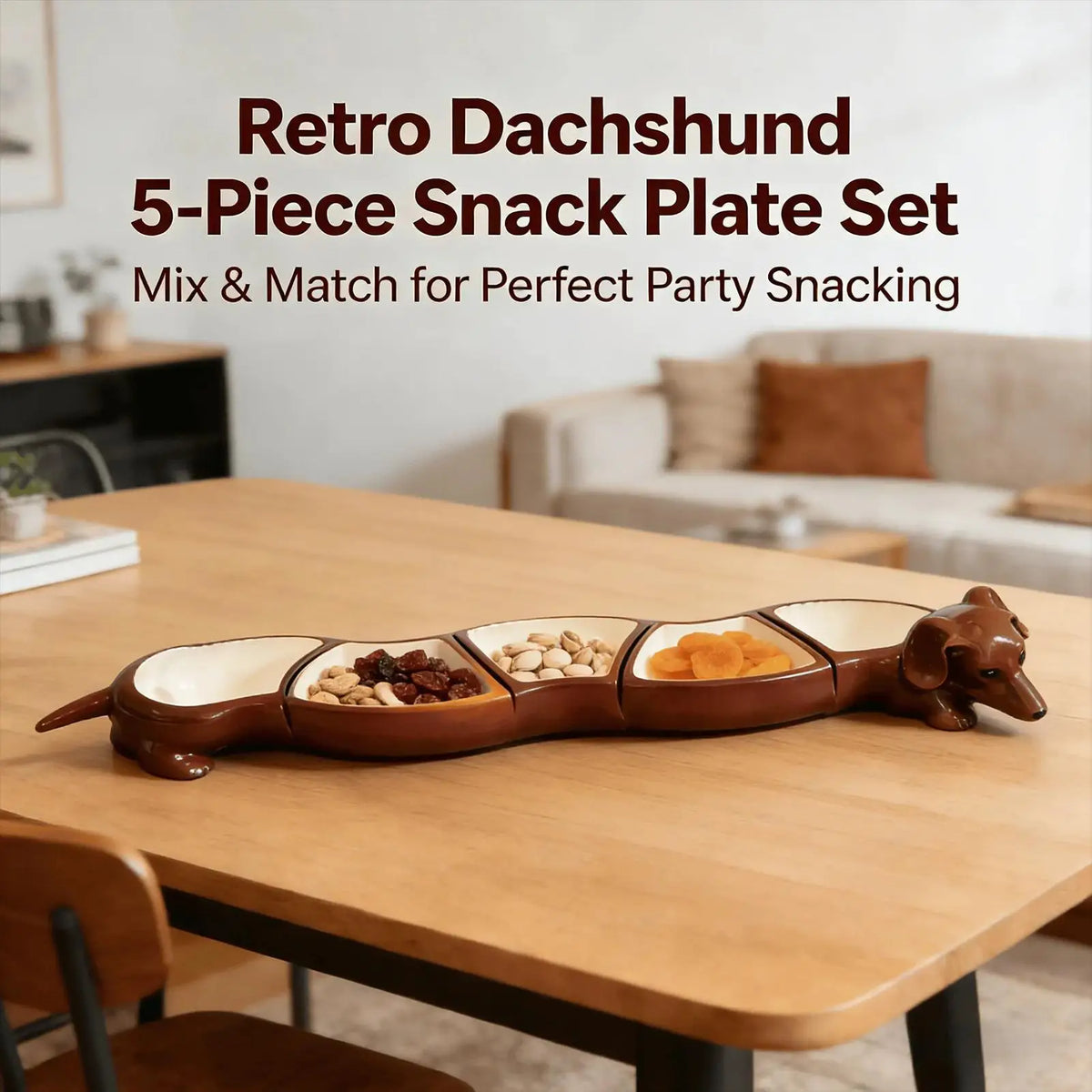 Dachshund Design Divided Tray Resin 5 Compartment Serving Tray Snacks Plate Can Be Freely Combined Dachshund Tray For Kitchen