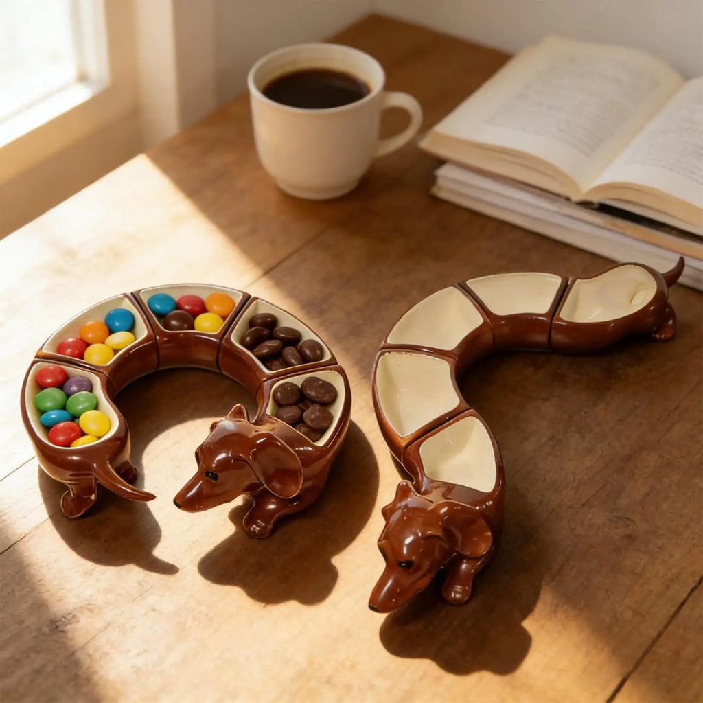Dachshund Design Divided Tray Resin 5 Compartment Serving Tray Snacks Plate Can Be Freely Combined Dachshund Tray For Kitchen